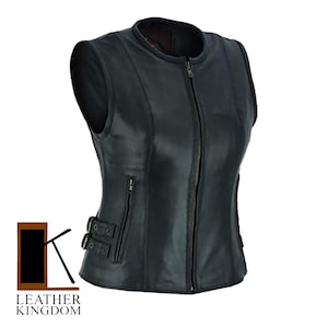 Handcrafted Black Leather Biker Vest: Customized Punk Motorcycle Vest