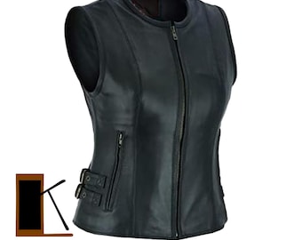 Handcrafted Black Leather Biker Vest: Customized Punk Motorcycle Vest