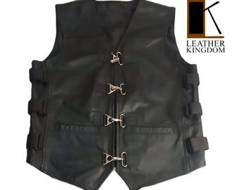 Custom Black Leather Biker Vest: Handmade Cowhide Motorbike Club Gear
