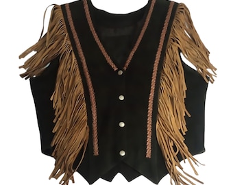 Gilet con frange in pelle fatto a mano in stile western: gilet senza maniche da cowboy per cosplay