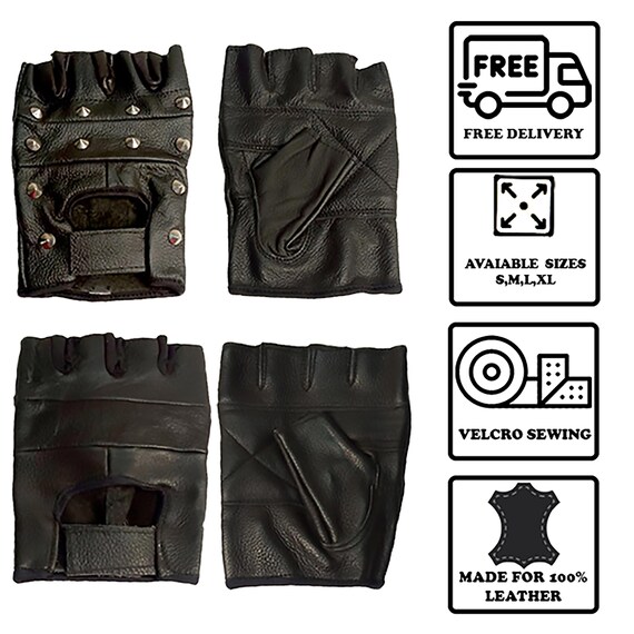 Handmade Studded Leather Fingerless Gloves: Punk Gothic Rider