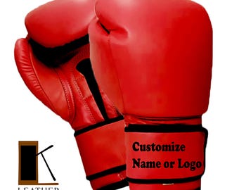 Guantoni da boxe in pelle rossa personalizzati fatti a mano: sparring e kickboxing