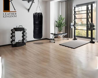 Sacco da boxe in pelle nera personalizzato fatto a mano con catene in acciaio