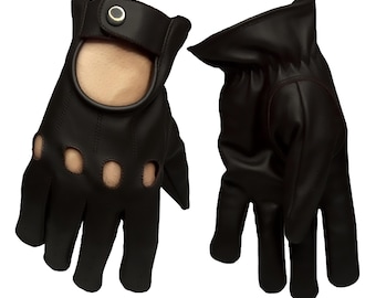 Gants de motard en cuir noir fabriqués à la main : Gants de travail tendance