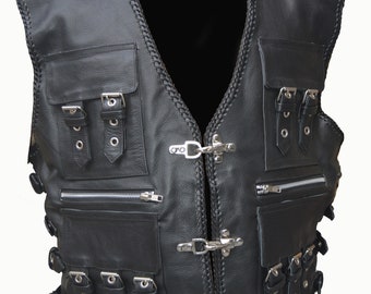 Handmade Black Leather Vest: Customizable Rider Vest