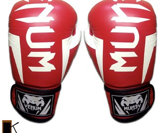 Venum Strikes: Rojo, Guantes de Boxeo de Cuero Artesanales, Regalo para boxeador, regalo para él, Regalo único