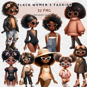 Black Woman Clipart, Black Fashion Woman, Fashion Girl Watercolor Clipart ,Black Girl , black woman, clipart png girl, Commercial Use