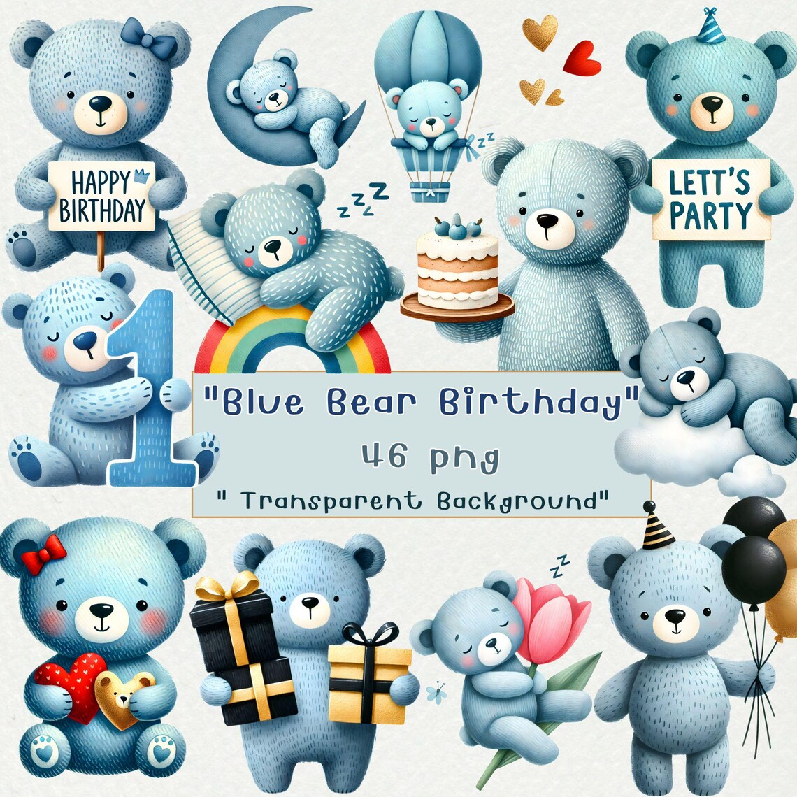 Blue Teddy Bear Clipart, Teddy Bear Clipart Png, Blue Birthday Png ...