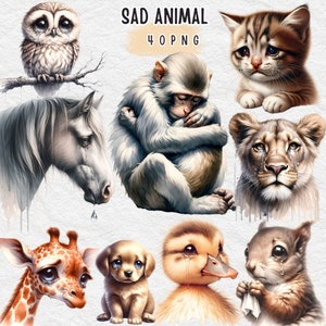 Animal triste, clipart animaux, cri d'animal, art triste, png qui pleure, aquarelles d'animaux, animaux de dessins animés, usage Commercial