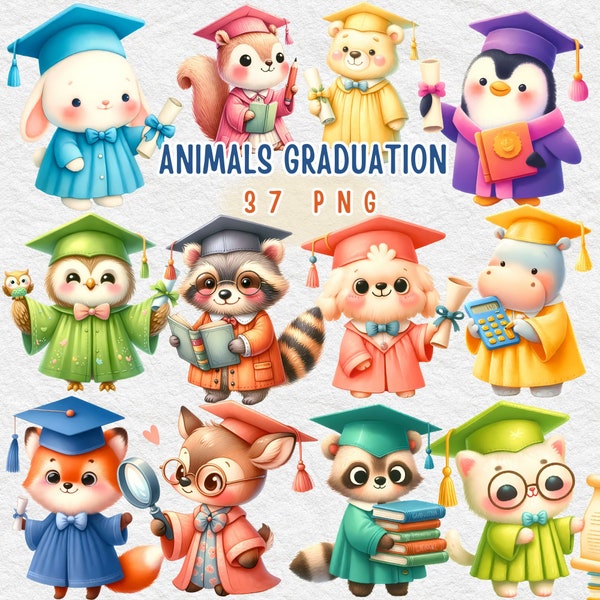 animals graduation clipart, Watercolor Cute Graduation Animals Clipart, School Graduation Animals, cute animal clipart, nursery wall art