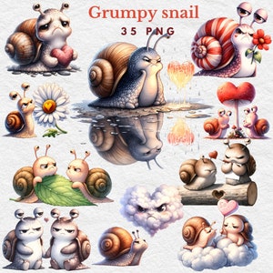 Grumpy snail clipart, watercolor snail clipart, snail clipart, little animal clipart, Love season PNG, Nursery Decor, Cute Animals