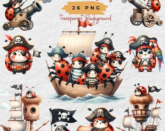 Pirate Ladybug Clipart: Valentine's Day Sublimation (PDF Download)