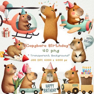 Capybara Geburtstag, Junge Geburtstag Clipart, Happy Capy Geburtstag, niedliches Capybara PNG, Kinderzimmer Clipart, Kinder Clipart mit Capybaras, Sofort Download