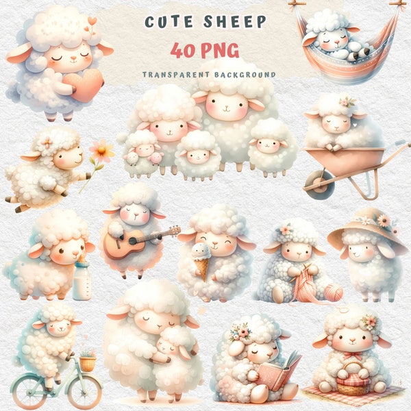 Cute Sheep Clipart, Sheep PNG, Sheep Farmer decoration, Nursery Clipart, Animals Baby Shower, Animal, Sheep art, Watercolor lamb clipart