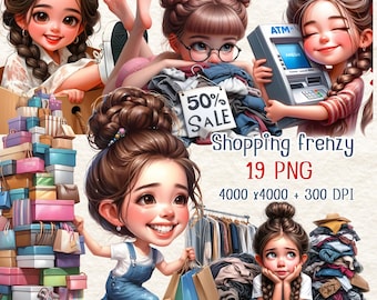 Fashion Girl Shopping Clipart: Black Friday PNG Graphics (PDF Download)