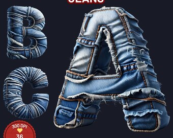 Denim Alphabet Clipart: Aquarell Jeans A-Z (PDF Download)