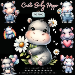 Lindo hipopótamo, lindos gráficos de baby shower, imágenes prediseñadas de hipopótamo, hipopótamo bebé, niños imprimibles, animal bebé para baby shower, guardería Safari