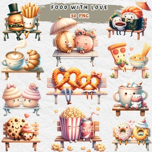 Clipart de paires de nourriture mignonne, nourriture de l'amitié, anniversaire drôle, drôle de Saint-Valentin, nourriture mignonne Saint-Valentin, couple de la Saint-Valentin, Saint-Valentin kawaii