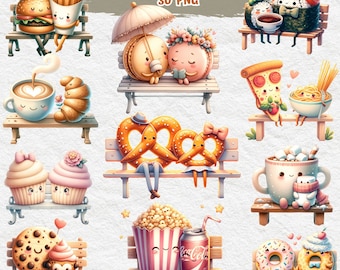 Cute Food Pairs Clipart, Funny Valentine PNG (Digital Download)