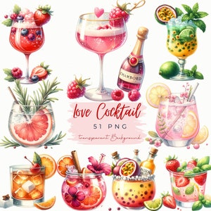 Aquarell Valentinstag Getränke Sammlung Clipart, Tropische Getränke Clipart, Cocktail Getränke PNG, Sommer Grafiken, Valentinstag Party