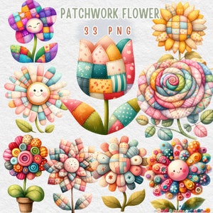Patchwork bloem clipart, Patchwork Clipart, Patchwork bloem, Aquarel Patchwork, Instant Digitale Download, Onbeperkt commercieel gebruik