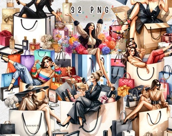 Fashion Girl Clipart: Shopping Lady PNG Graphics (32 Files) (PDF Download)
