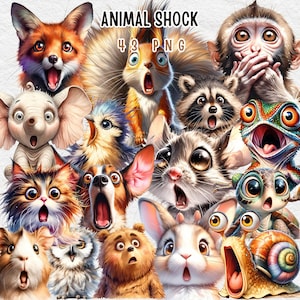 Tier Schock, geschockt Tier, Tiere Clipart, Tier überrascht, geschockt, Becher, Aquarell Tiere, Cartoon Tiere, kommerzielle Nutzung
