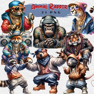 Animal Hip Hop, Animales divertidos PNG, Animales lindos de acuarela, Diseño de camiseta, Clip Art de animales, Diseño de logotipo de música, Animal humano, Uso comercial