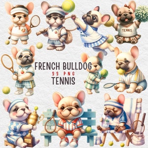 Francuski Buldog Tenisowy Clipart, Sportowy Zwierząt Clipart, Tenisowy Clipart, Francuski Buldog, Pies Clipart, Małe Zwierzę, Uroczy Pies, Safari Nursery