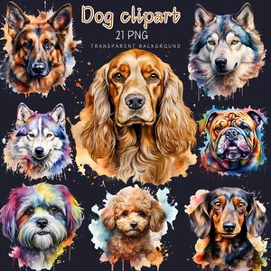 Assorted Dog Clipart, Watercolor dog Clipart, dog Art, Cool Dogs , Dog png , Junk Journals , Clip Art, Digital Paper Craft , Commercial use