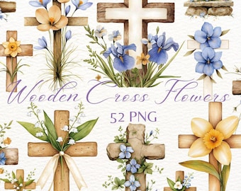 Watercolor Cross Flowers PNG Clipart: Christian Easter Designs (Digital Download)