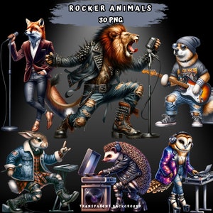 Watercolor Rock Star Animals, Funny Animals PNG, Watercolor Cute Animals, Rockstar Dog Clipart, Watercolor Art, Human Animal, Commercial Use