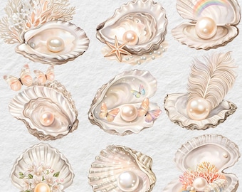 Pearl Seashell Clipart Bundle: Ocean Shells PNG (PDF Download)