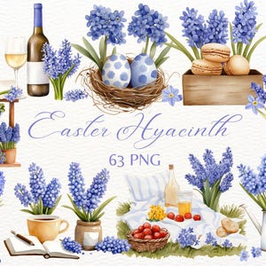 Watercolor Easter Hyacinth Flowers Clipart, Spring Flowers, Hyacinth PNG, Watercolor Flower, Floral Clipart, Junk Journal, Scrapbooking