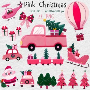 roze kerst png-bundel, feestelijke vakantie png-bundel, kerstclipart, kerstkaarten, notenkraker png, kinderkerst png