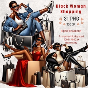 black woman Shopping Clipart, shopping black girl clipart, shopping bag, bag shopping, Shopping Lady Graphics,Fashion Girl PNG, Black Friday