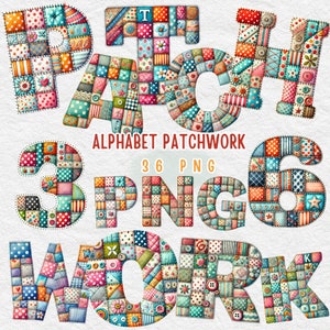 Patchwork de alfabeto, imágenes prediseñadas de patchwork, patchwork de letras, alfabeto png, patchwork de acuarela, descarga digital instantánea, uso comercial ilimitado