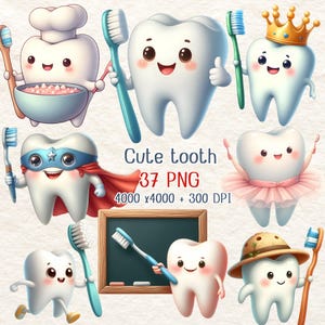 Clipart dents mignons, graphiques dentiste, dentiste PNG, clipart soins dentaires, dents d'enfants, décoration de chambre d'enfant, dessin animé png pour les enfants, téléchargement numérique