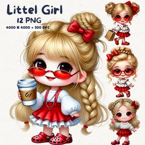 Girl Clipart, Cute Whimsical Girl, fashion girl clipart , Autumn Girl Clipart, Fall Fashion Girl PNG Graphic, Girly Coffee Lover,red fashion