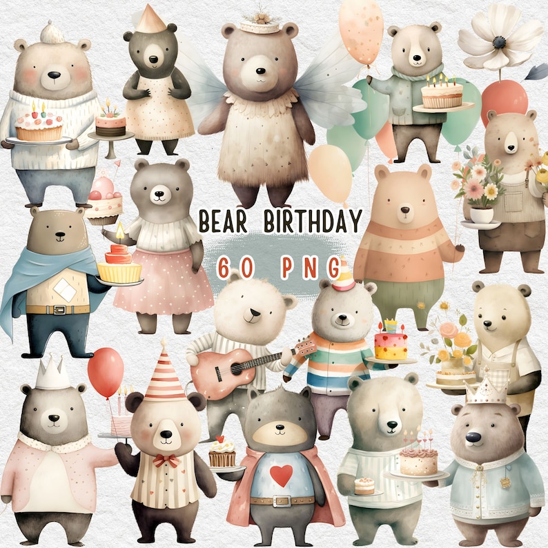 Bären Geburtstag, Bären Geburtstagskarte, süßer Bär, Geburtstag Clipart