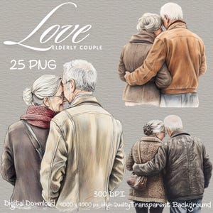 Älteres Paar, Valentinstag, ältere Menschen Clipart, Oma PNG, Familie Clipart, alte Liebende Clipart, Großeltern Clipart, kommerzielle Nutzung