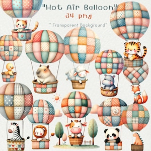 Patchwork hot air balloon clipart, Patchwork Clipart, balloon Png, Watercolor Patchwork, Instant Digital Download, Unlimited Commercial Use