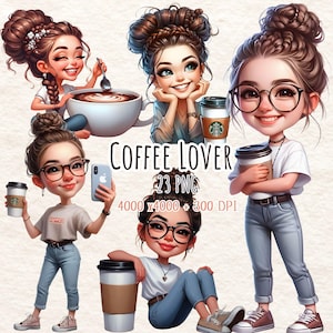coffee lover png , girl with coffee , Girly Clipart , Girl Boss , relax clipart , Sublimation Design, Scrapbook Clipart , Cute Cafe Art