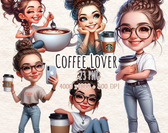 Coffee Lover Clipart: Girl Boss PNG, Scrapbook Art (Digital Download)