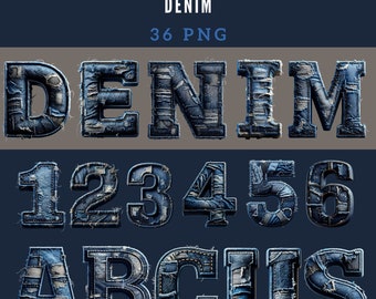 Aquarell Denim Alphabet Clipart: Jeans A-Z, 0-9 (PDF Download)