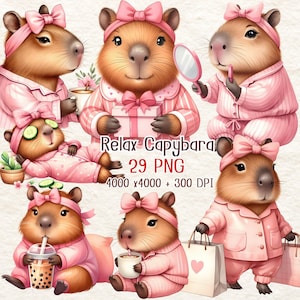 Cute Capybara PNG , Capybara clipart , Capybara art, Nursery Clipart , Kids clipart with Capybaras , time to relax , Instant Download