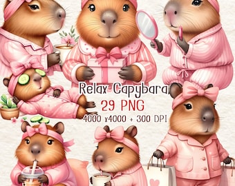 Cute Capybara PNG , Capybara clipart , Capybara art, Nursery Clipart , Kids clipart with Capybaras , time to relax , Instant Download