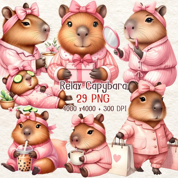 Cute Capybara PNG , Capybara clipart , Capybara art, Nursery Clipart , Kids clipart with Capybaras , time to relax , Instant Download