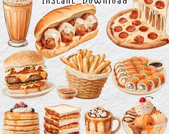 Watercolor Breakfast Clipart: Sandwich, Jam, Food PNG (PDF Download)