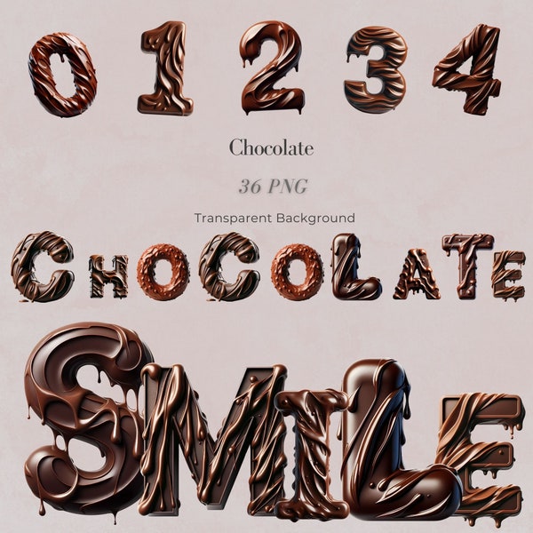 Chocolate Alphabet, Chocolate Clipart, Watercolor Chocolate Clipart, Sweet Digital Fonts